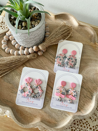 Pink and blue flamingo print handmade polymer clay earring collection