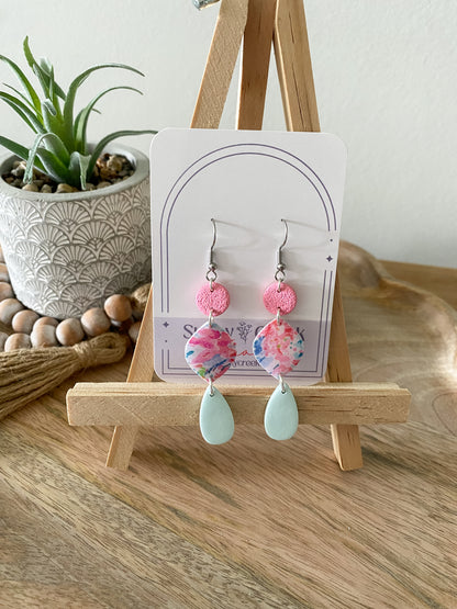Soft paint splatter print handmade polymer clay earring collection