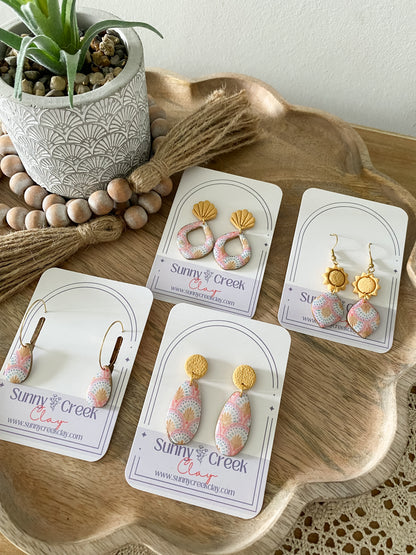 Pink & yellow handmade polymer clay earring collection