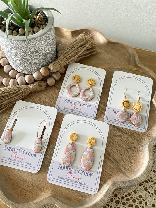 Pink & yellow handmade polymer clay earring collection
