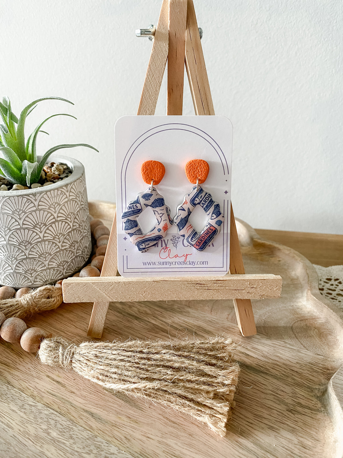 Sardine print handmade polymer clay earring collection