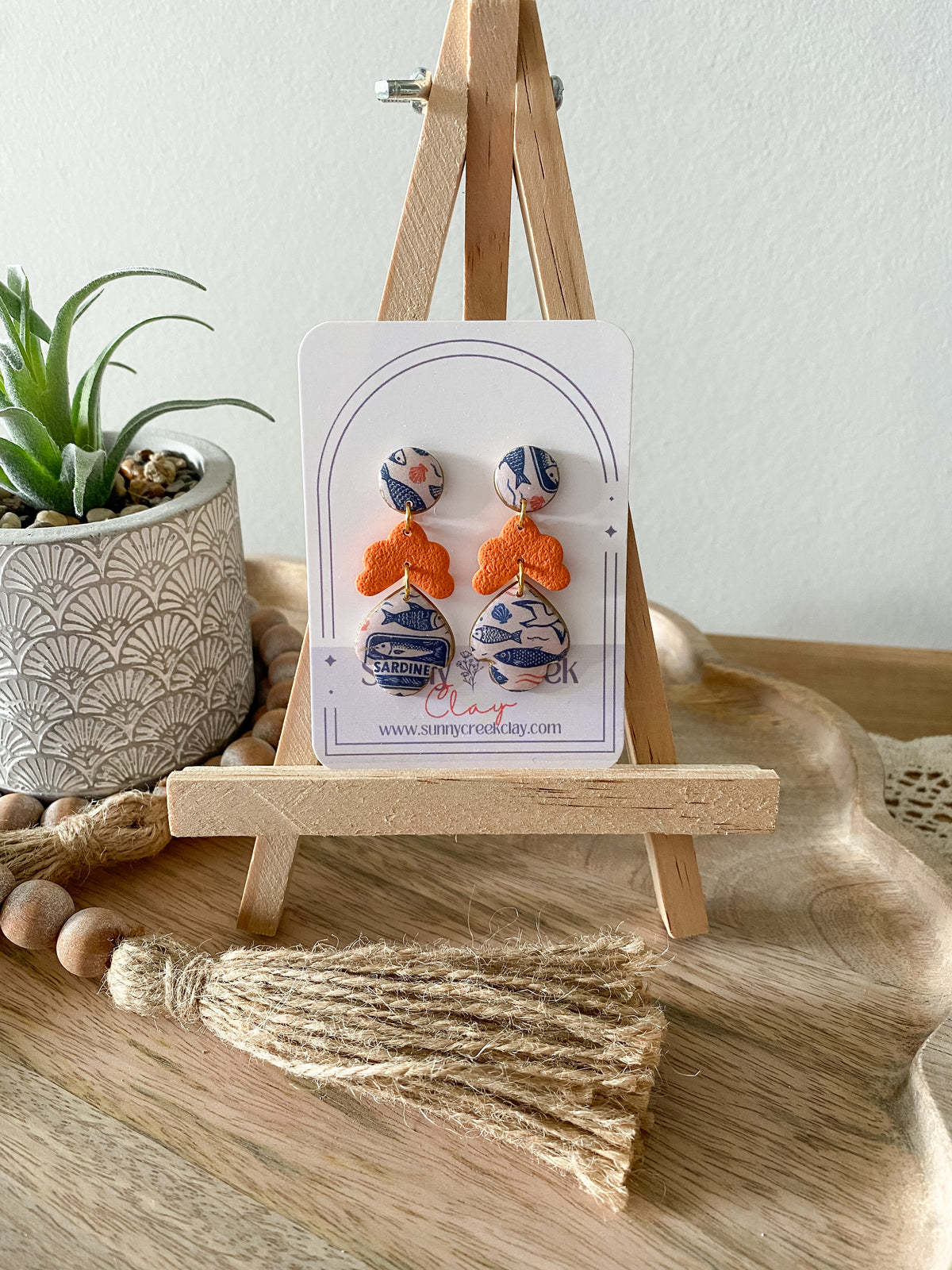 Sardine print handmade polymer clay earring collection