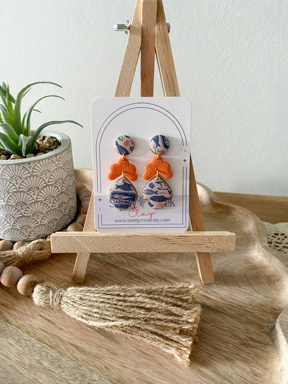 Sardine print handmade polymer clay earring collection