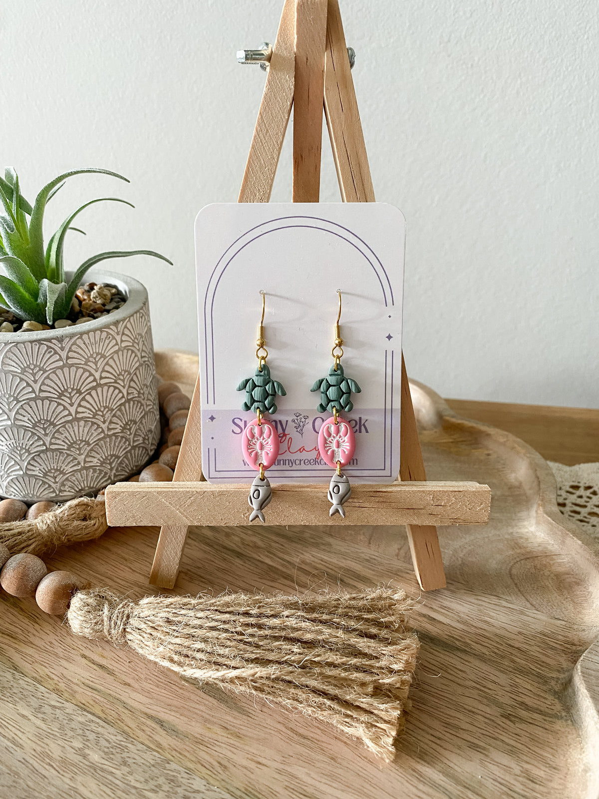 Turtle lobster & fish trio handmade polymer clay earrings