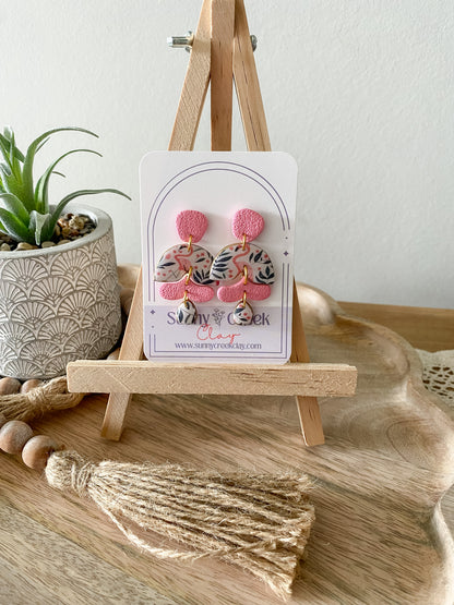 Pink and blue flamingo print handmade polymer clay earring collection