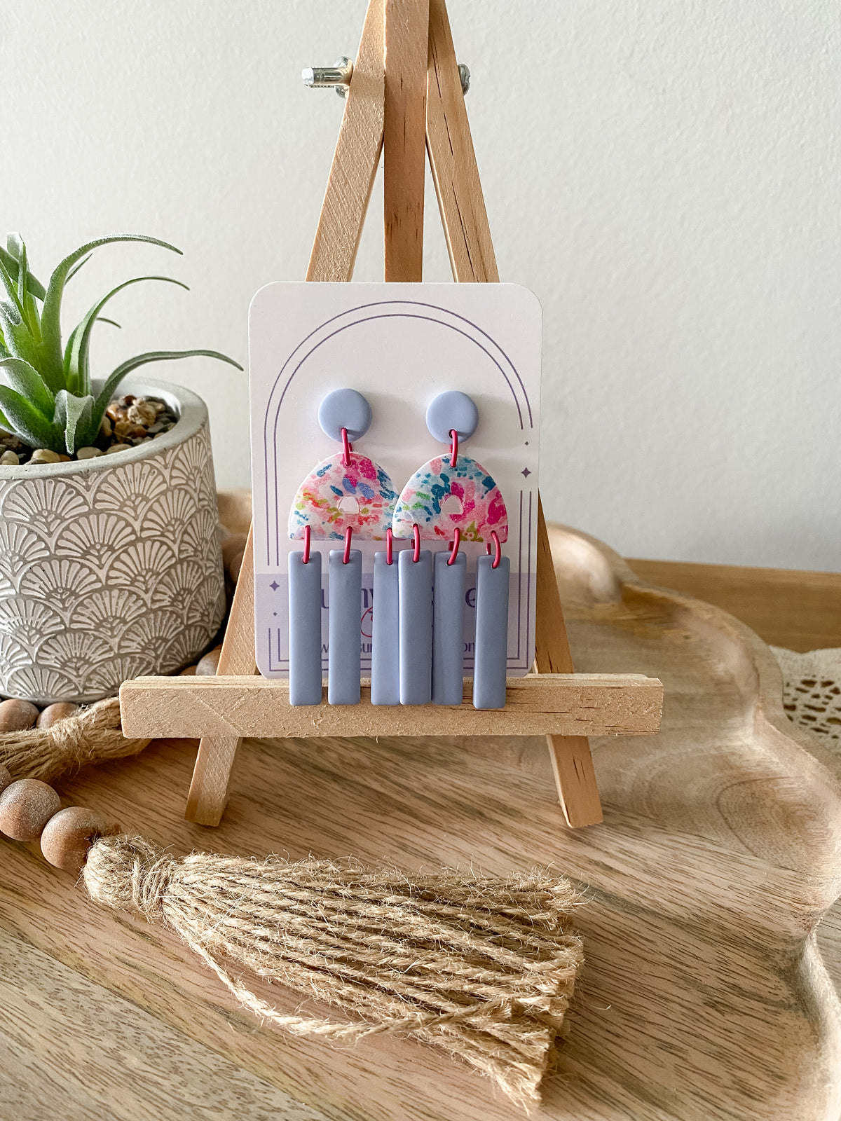 Soft paint splatter print handmade polymer clay earring collection