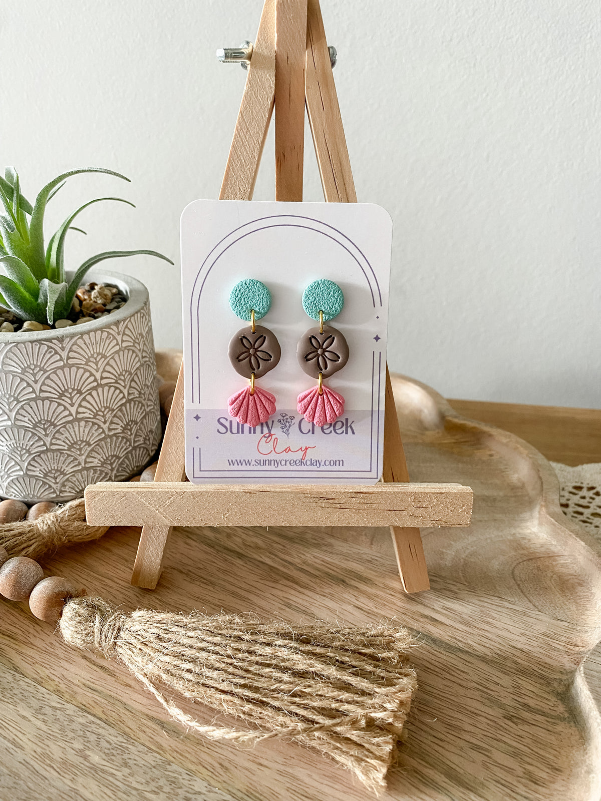 Sand dollar seashell handmade polymer clay earrings