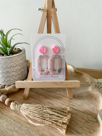Soft coastal print handmade polymer clay earring collection