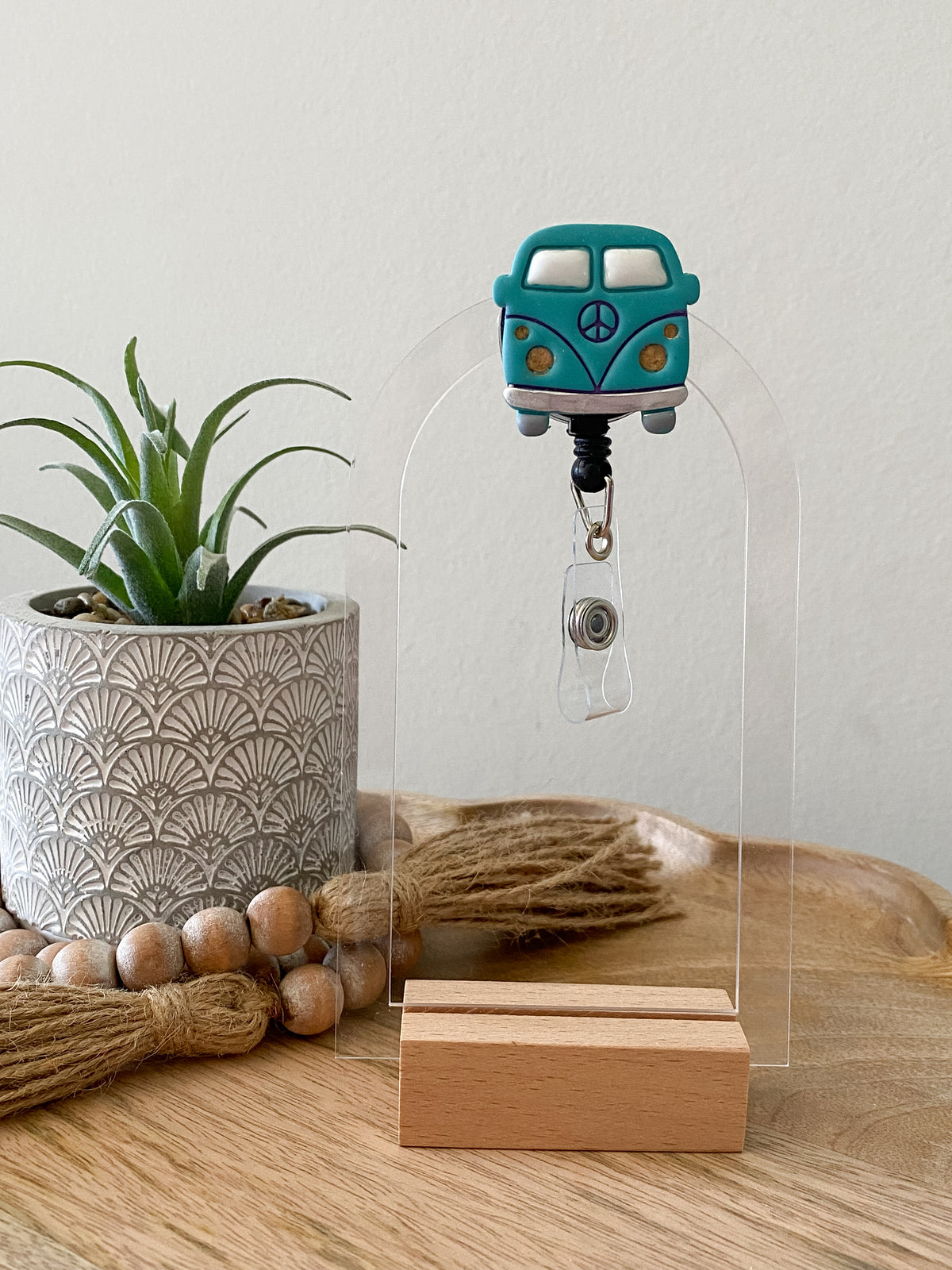 Blue VW Van handmade polymer clay badge reel