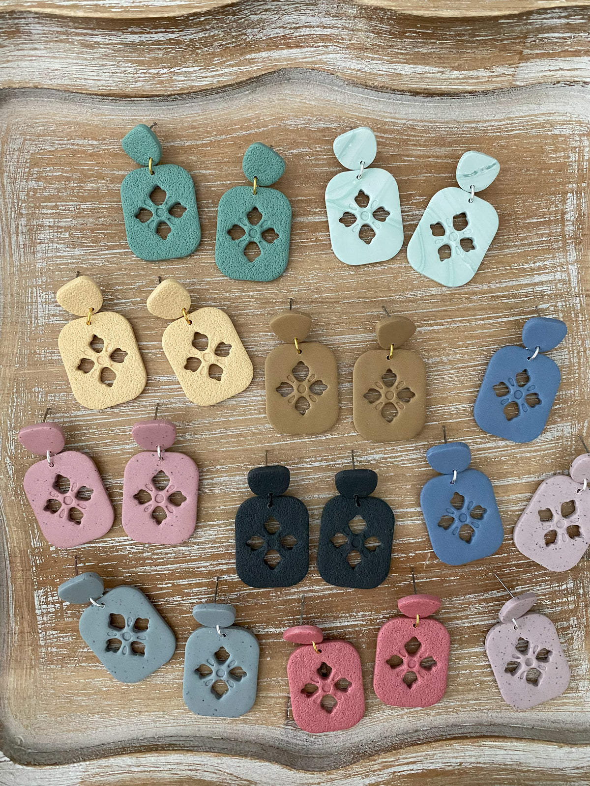 Rounded rectangle cut-out dangle earrings (multiple styles)