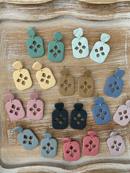 Rounded rectangle cut-out dangle earrings (multiple styles)