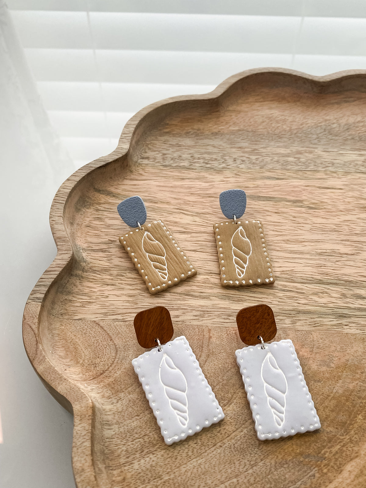 Seashell polymer clay earrings (two styles available)