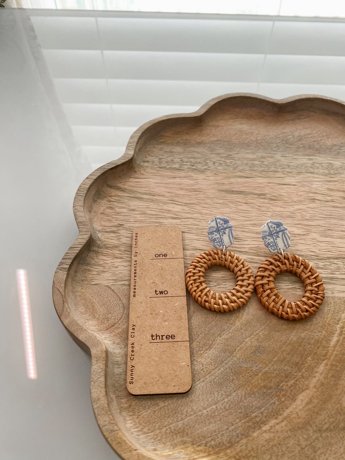 Coastal rattan circle handmade polymer clay earrings