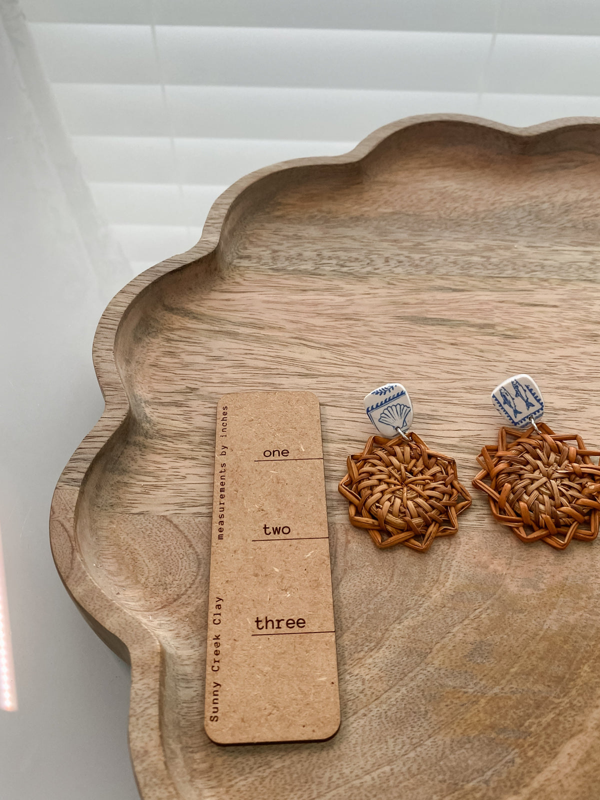 Coastal rattan handmade polymer clay earrings