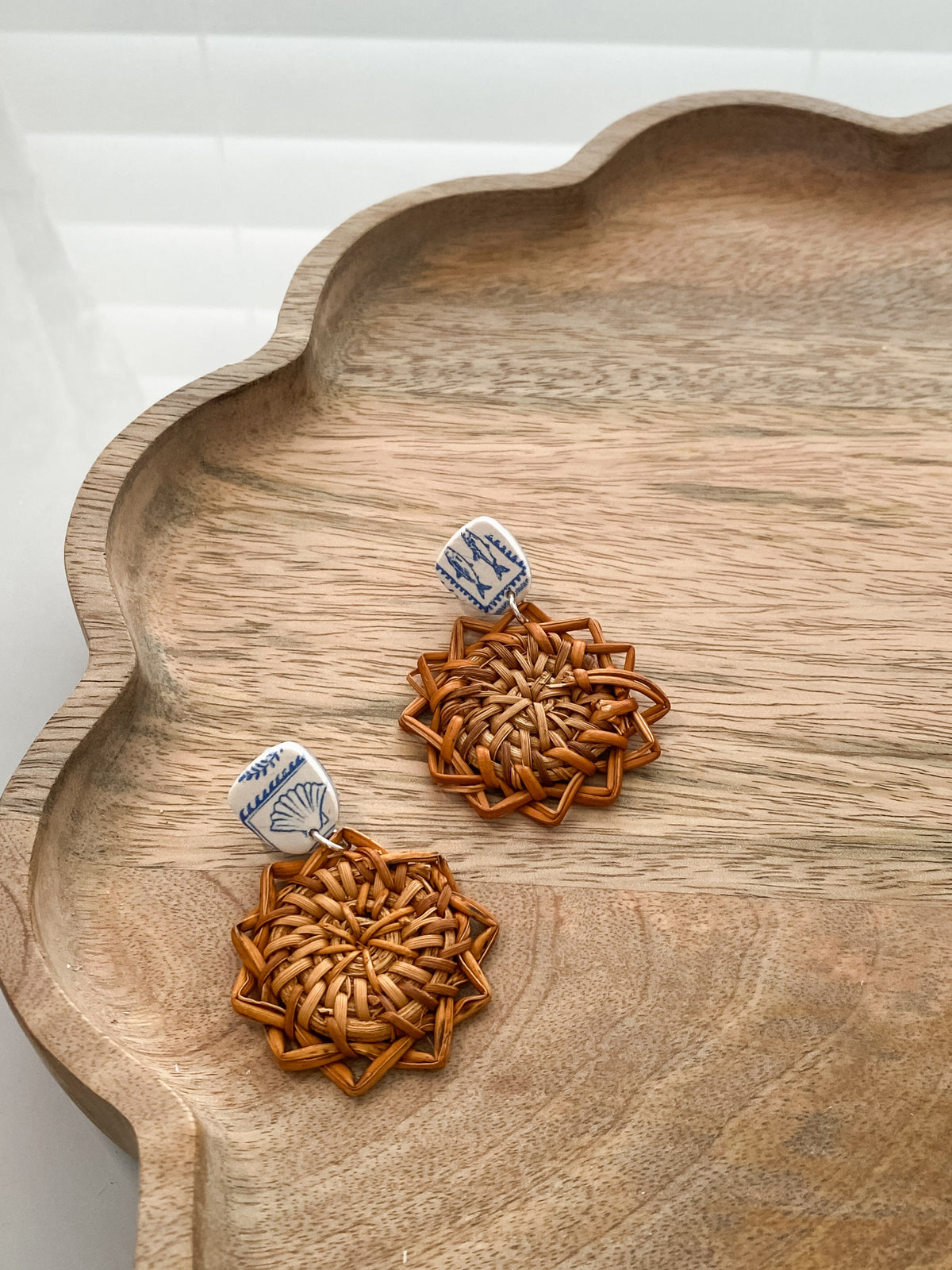 Coastal rattan handmade polymer clay earrings