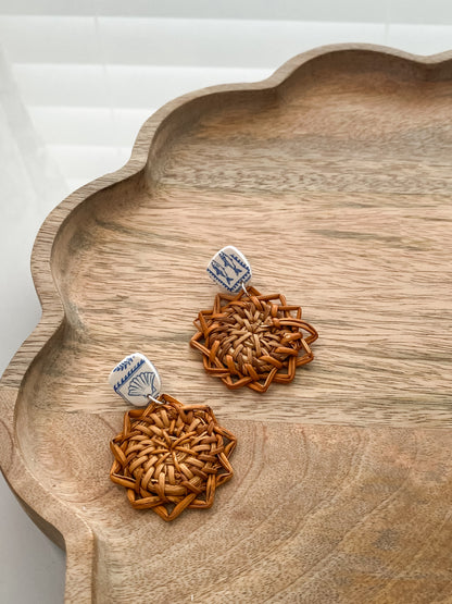 Coastal rattan handmade polymer clay earrings