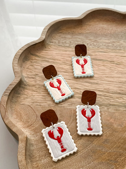 Coastal lobster polymer clay earrings (two styles available)