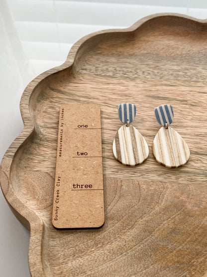 Blue striped polymer clay coastal earrings