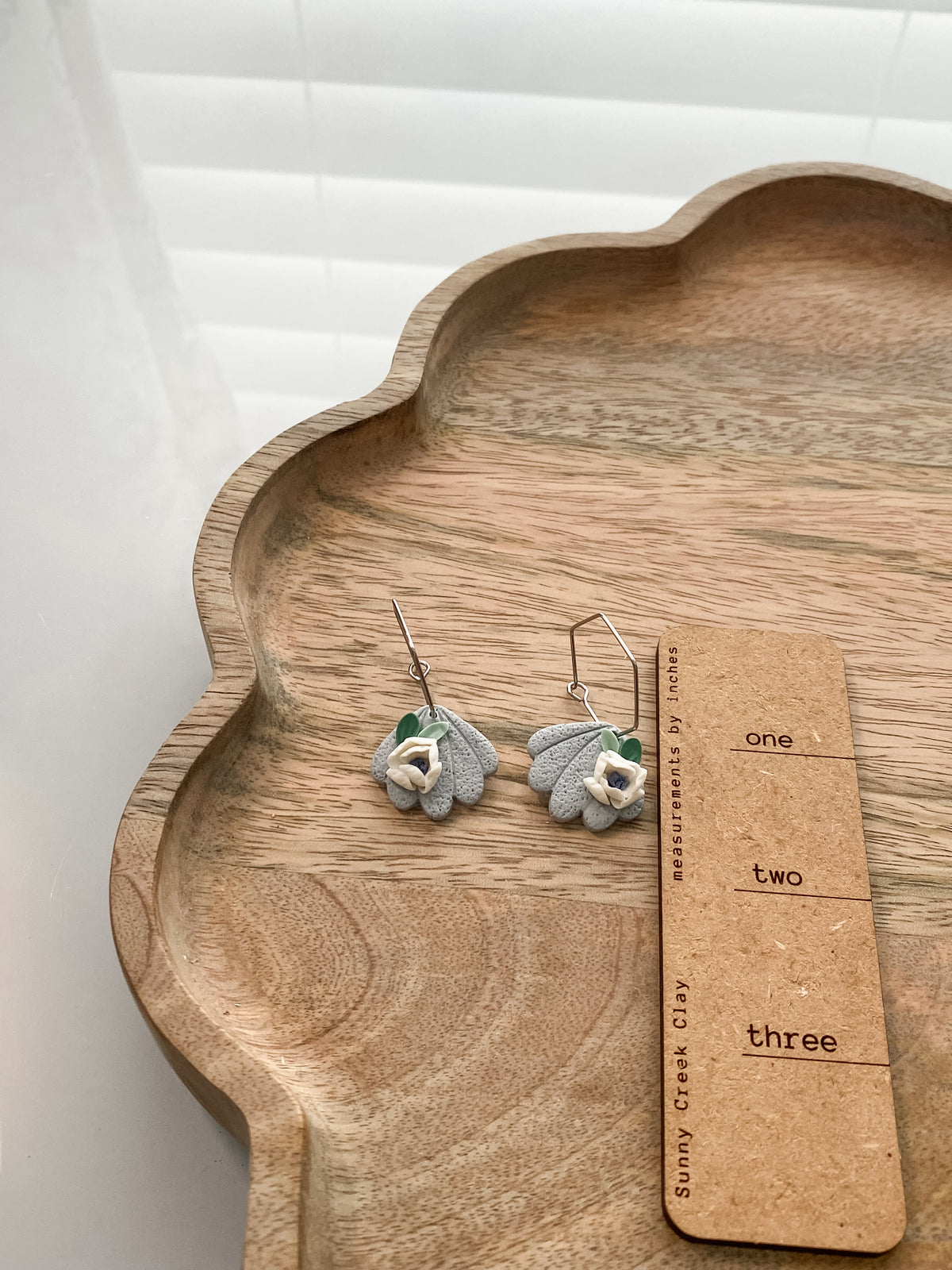 Soft blue floral handmade polymer clay earrings
