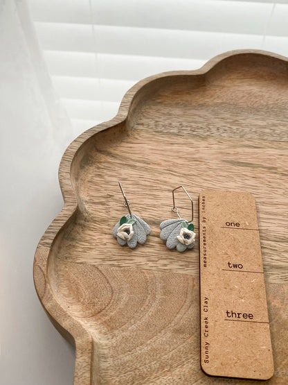 Soft blue floral handmade polymer clay earrings