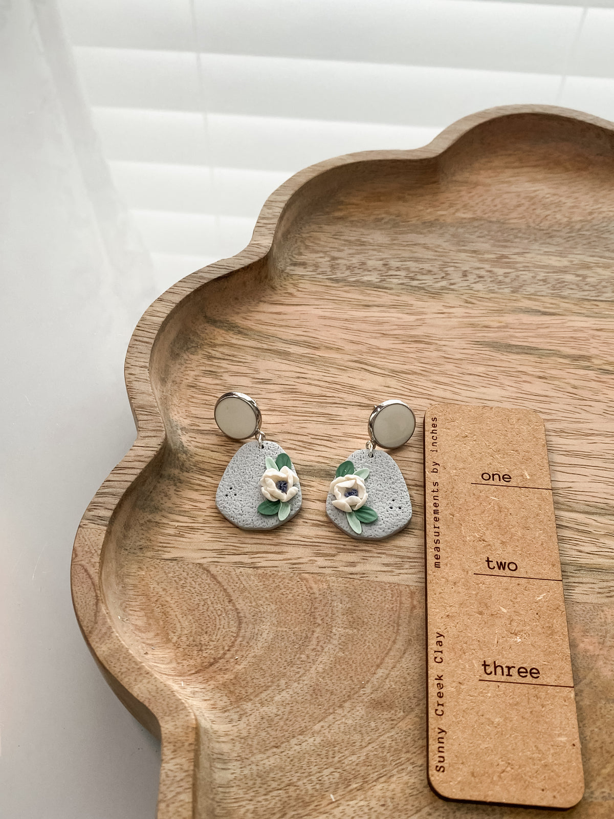 Soft blue floral handmade polymer clay earrings