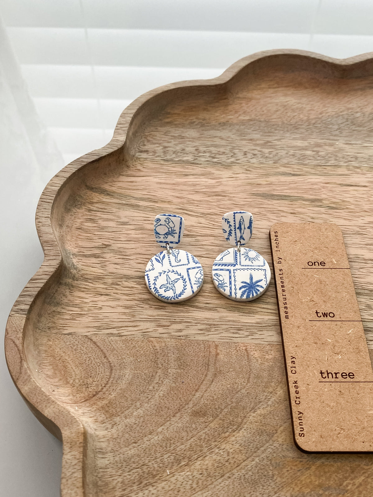Coastal print handmade polymer clay earrings