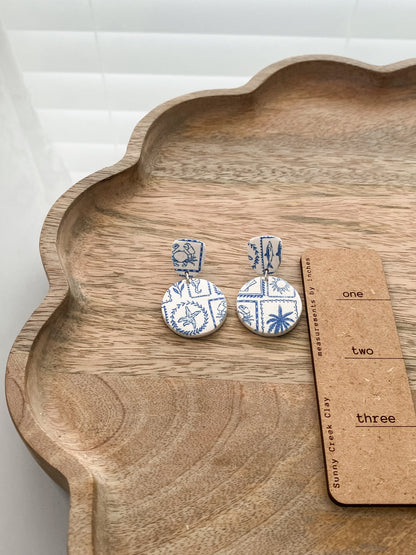 Coastal print handmade polymer clay earrings