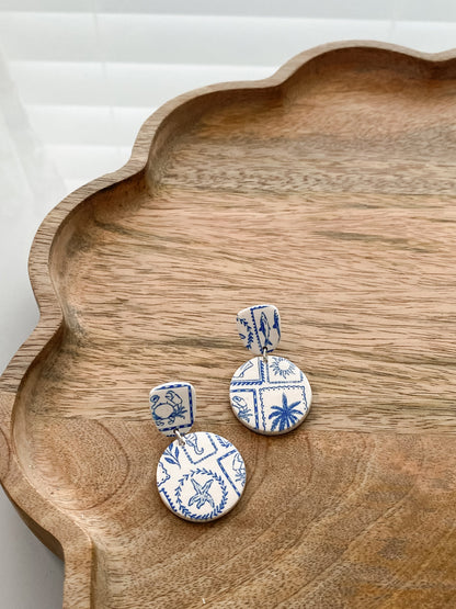 Coastal print handmade polymer clay earrings