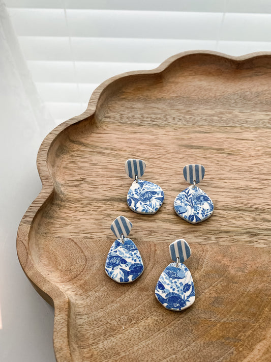Striped under the sea handmade polymer clay earrings (two styles available)