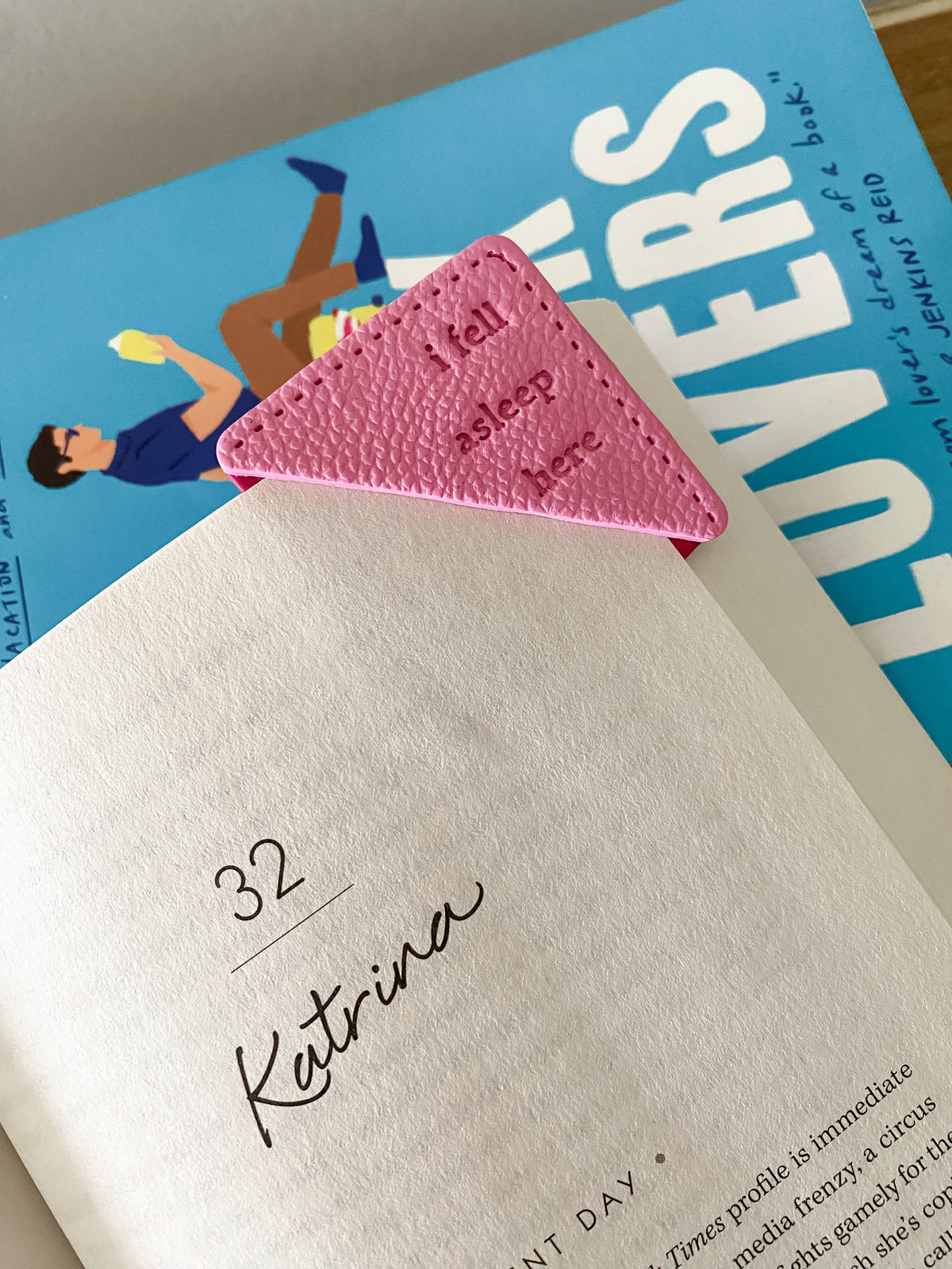 Pink handmade polymer clay corner bookmark