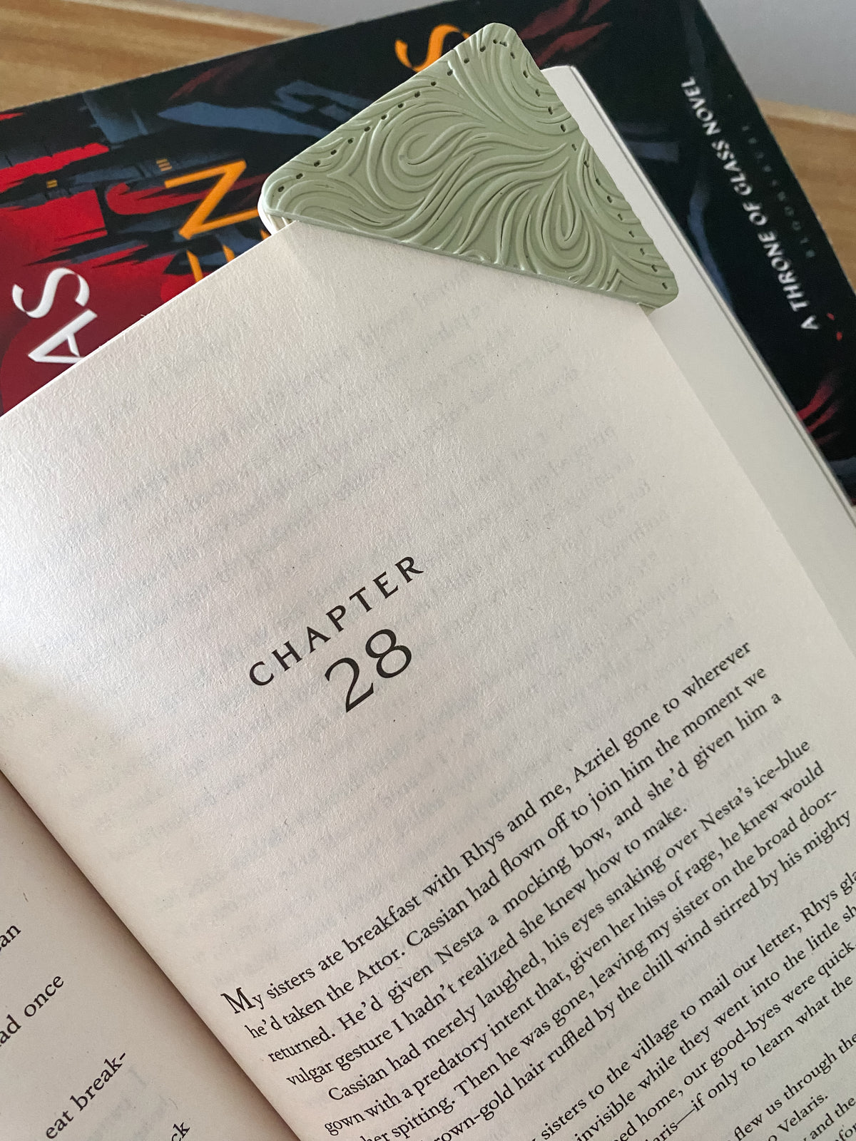 Green swirl handmade polymer clay corner bookmark