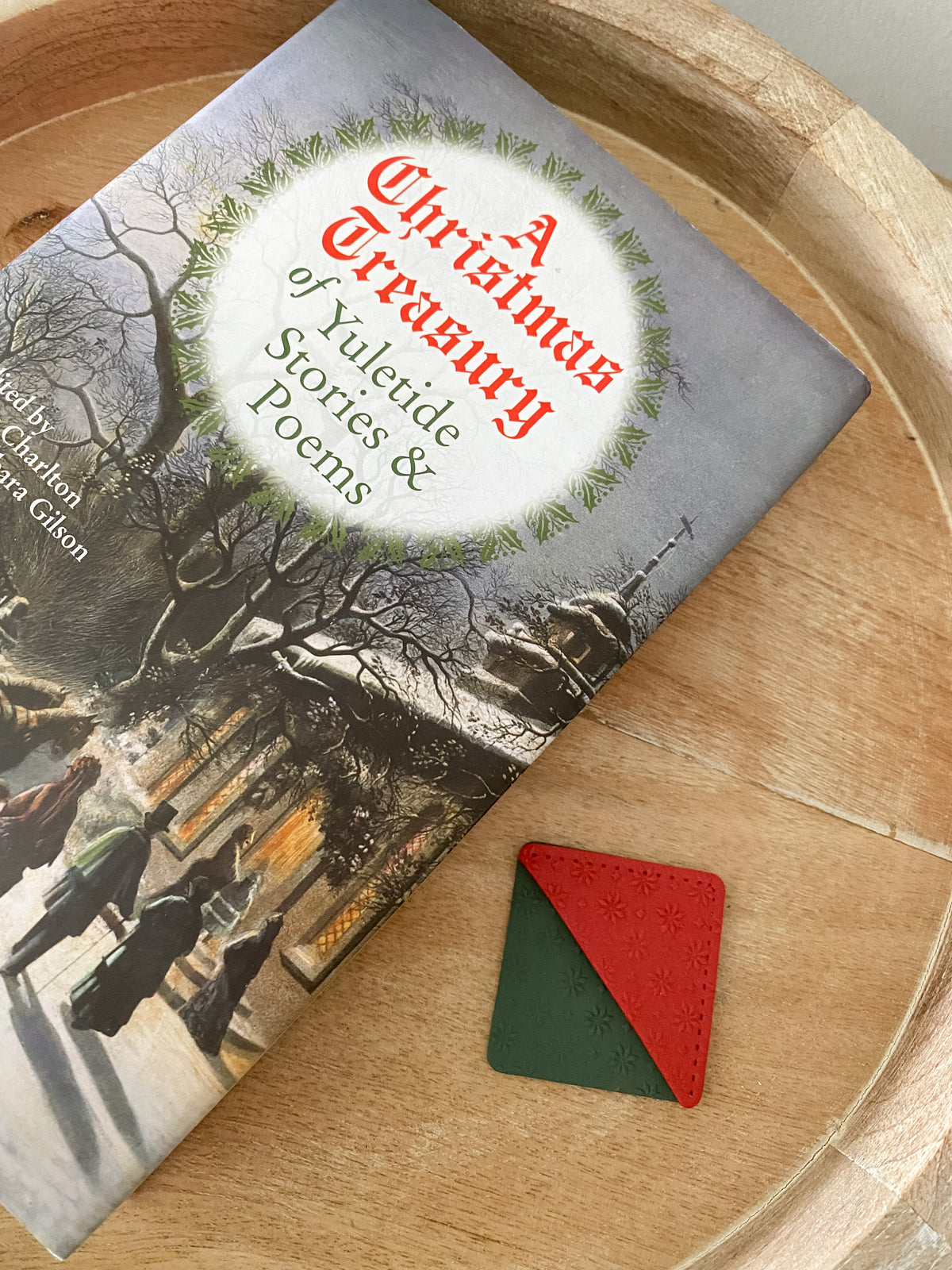 Red & green holiday handmade polymer clay corner bookmark
