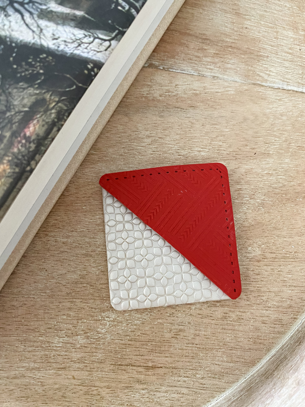 Red & pearl holiday handmade polymer clay corner bookmark