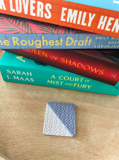 Soft blue handmade polymer clay corner bookmark