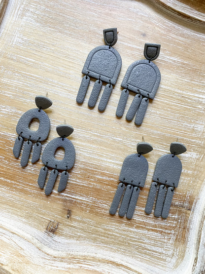 Grey handmade polymer clay earring collection