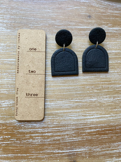 Large black arch handmade polymer clay earrings (two styles available)