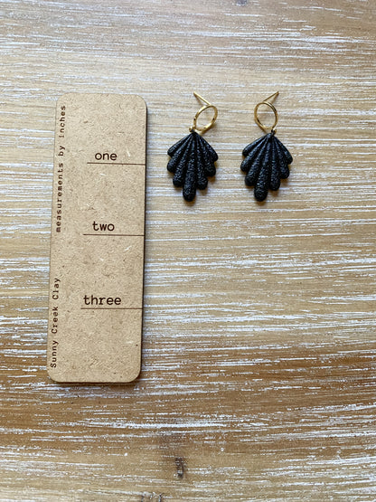 Black embossed teardrop polymer clay earrings