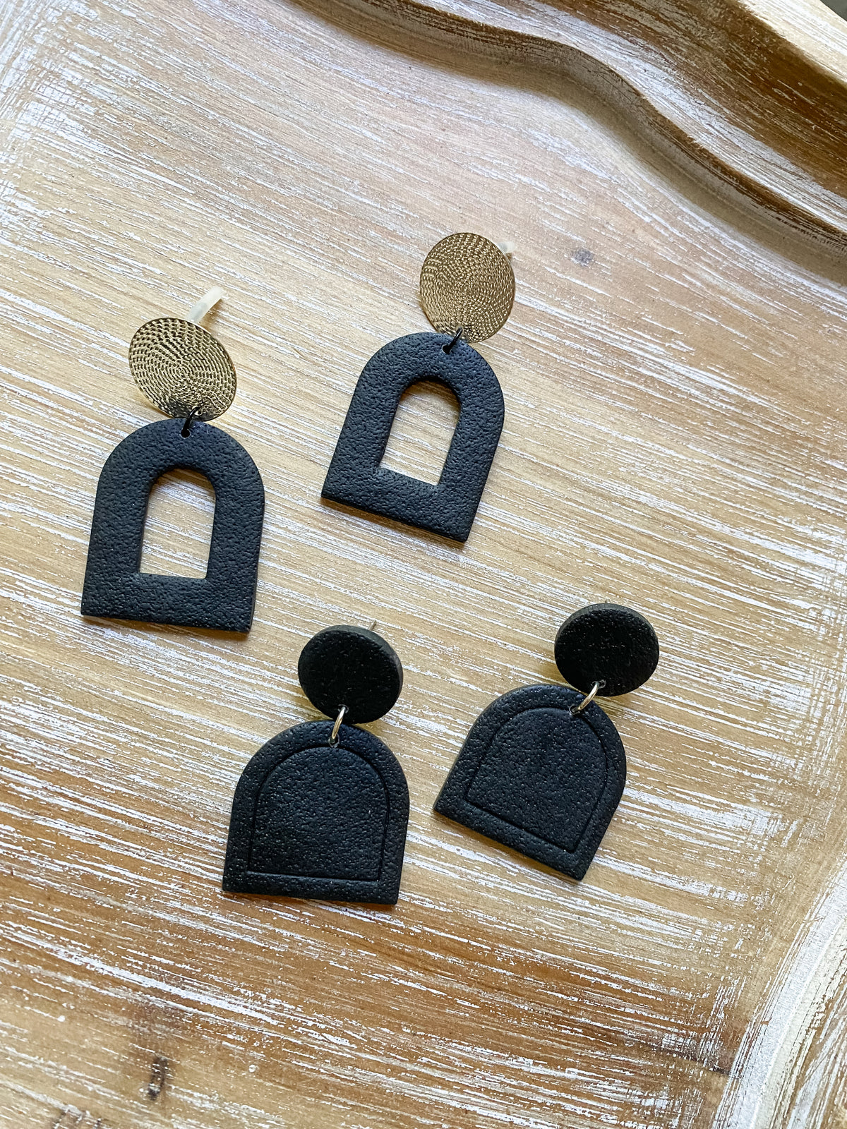 Large black arch handmade polymer clay earrings (two styles available)