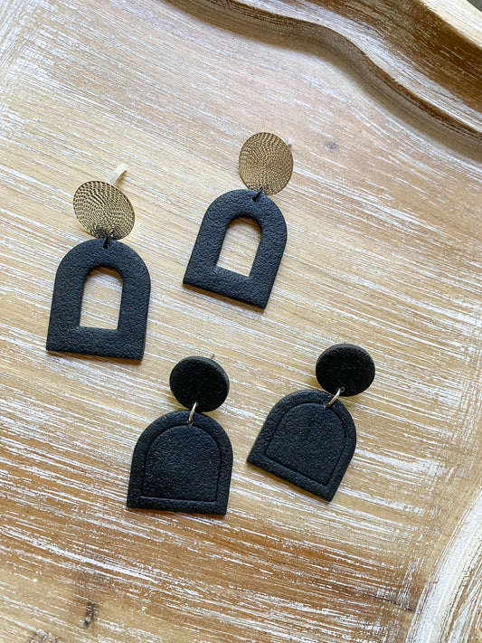 Large black arch handmade polymer clay earrings (two styles available)