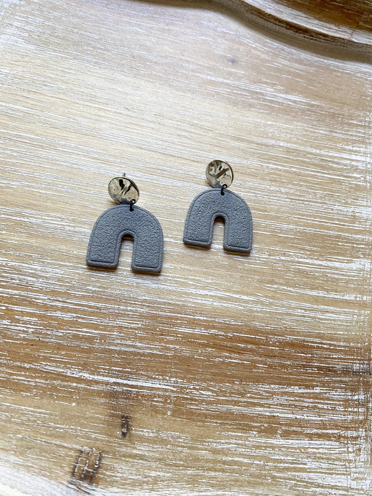 Grey arch handmade polymer clay earrings