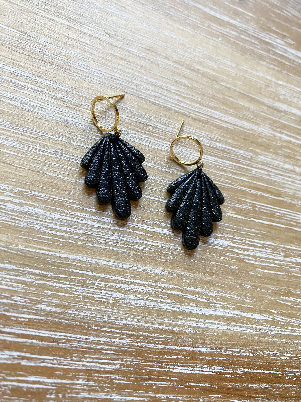 Black embossed teardrop polymer clay earrings