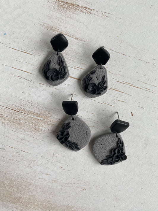 Grey and black floral earrings (two styles available)